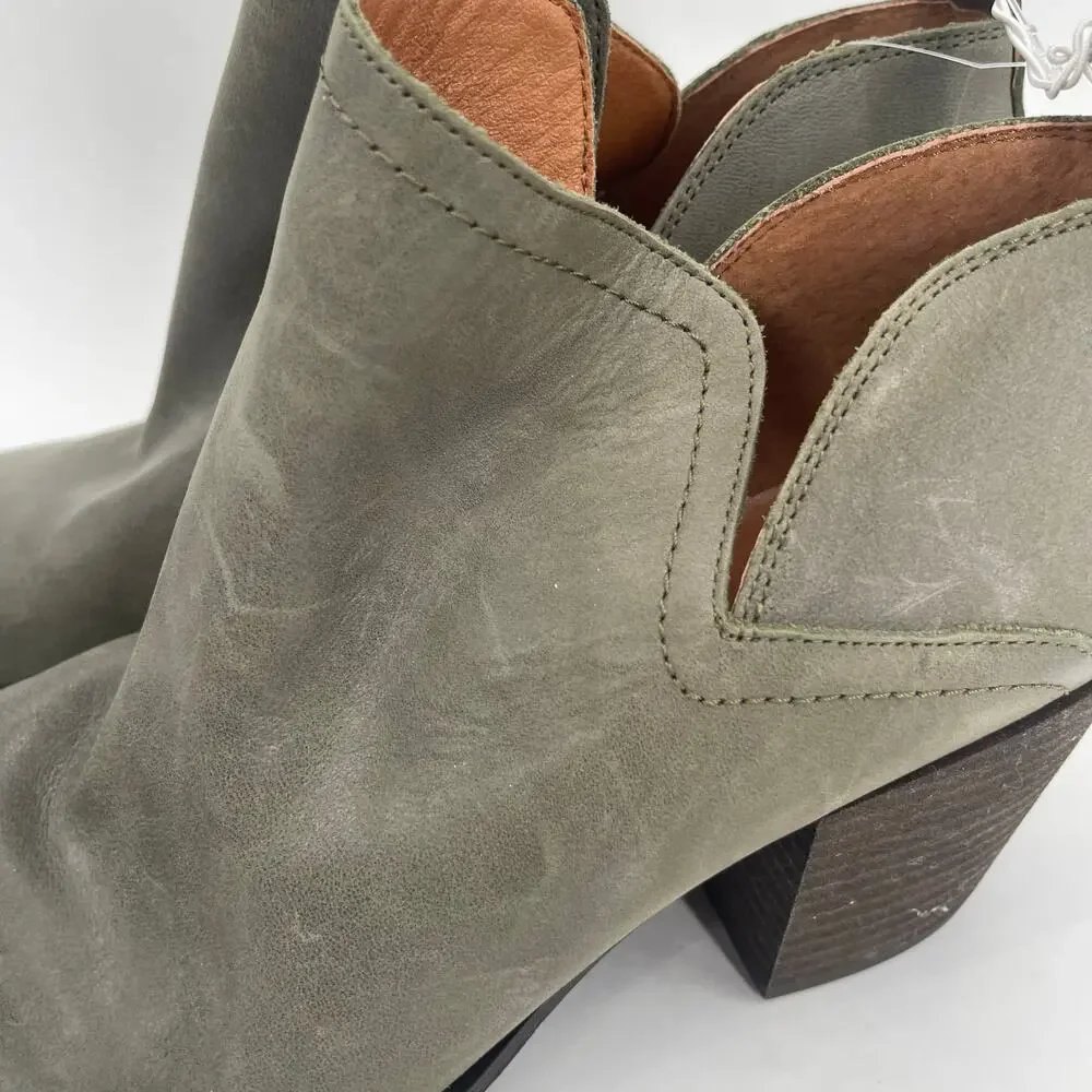Lucky Brand Boots Size 9 Women's Branndi Bootie Ankle Leather Green/Taupe Heel